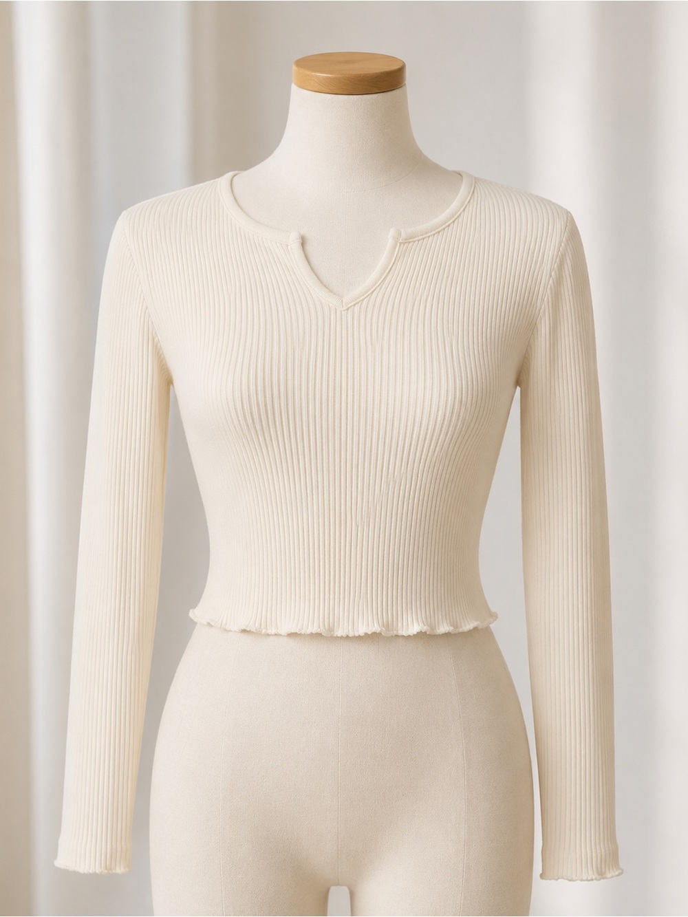 Brandy Melville Cream Ribbed Long Sleeve